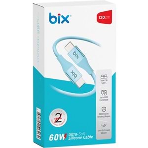Bix BXSC1CC 60W 1,2mt Type-C den Type-C ye Ultra Yumuşak Silikonlu Kablo