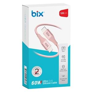 Bix BXSC1CC 60W 1,2mt Type-C den Type-C ye Ultra Yumuşak Silikonlu Kablo