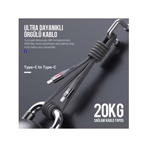 Bix BX05CC Type-C to Type-C 60W 1mt Örgülü LED Işıklı Şarj ve Data Kablosu
