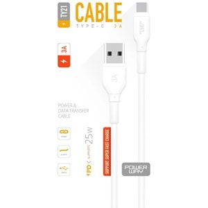 Powerway TY21 USB 3,0 3A 25W Type-C Şarj Ve Data Kablosu