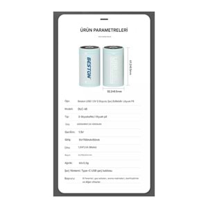 BESTON P2-LID-D Tip Şarj Edilebilir USB-C Şarjlı Pil