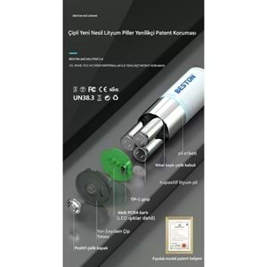 BESTON P2-LID-D Tip Şarj Edilebilir USB-C Şarjlı Pil