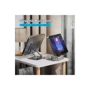Bix PS01 360° Dönebilen ve Isı Dağılımı Özellikli Katlanabilir Taşınabilir Ergonomik Metal Tablet Standı iPad Tutucu Gr