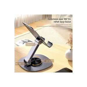 Bix TS01 Katlanabilir 360° Çok Açılı Yükseklik Ayarlı Metal Masaüstü Tablet iPad Tutucu Telefon Standı Gri