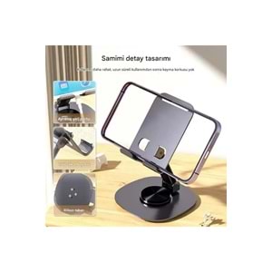 Bix TS01 Katlanabilir 360° Çok Açılı Yükseklik Ayarlı Metal Masaüstü Tablet iPad Tutucu Telefon Standı Gri