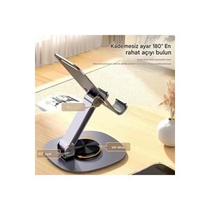Bix TS01 Katlanabilir 360° Çok Açılı Yükseklik Ayarlı Metal Masaüstü Tablet iPad Tutucu Telefon Standı Gri