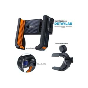 Bix BPH01 Gidon Bağlantılı Bisiklet Motosiklet için Esnek ABS 4-7.8¨ inç Telefon Tutucu 360° Dönebilen Tasarım