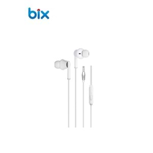 Bix HF01A 14mm Extra Bass Özellikli Mikrofonlu 3.5mm AUX Kulak içi Kulaklık Siyah/Beyaz