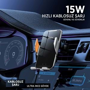 Bix BXCH9 MagSafe 15W Kablosuz Hızlı Şarj Destekli Ultra İnce Metal Gövdeli 360 Derece Ayarlanabilen Araç içi Telefon Tutucu Gri