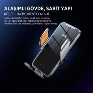 Bix BXCH9 MagSafe 15W Kablosuz Hızlı Şarj Destekli Ultra İnce Metal Gövdeli 360 Derece Ayarlanabilen Araç içi Telefon Tutucu Gri