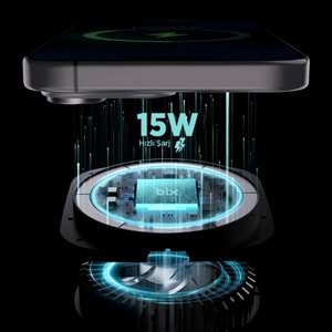 Bix BXCH10 15W Kablosuz Şarj Destekli 180° Ayarlanabilir, Çok Açılı Manyetik Araç İçi Telefon Tutucu Gri