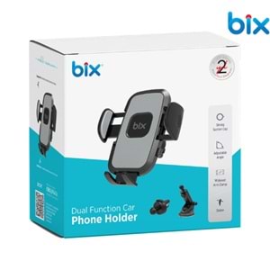 BİX BXCH7 Uzayabilen ve Ayarlanabilir Cam Torpido ve Havalandırma için Çift Fonksiyonlu Araç içi Vantuzlu Telefon Tutucu Siyah