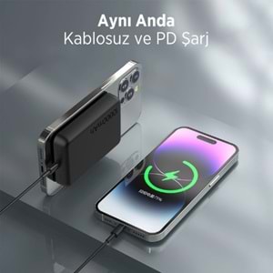 Bix PB112 15W Manyetik Kablosuz Şarj ve 20W USB-C Hızlı Şarj Destekli 10.000mAh MagSafe ve Qi Uyumlu Mini Powerbank