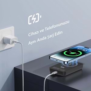 Bix PB112 15W Manyetik Kablosuz Şarj ve 20W USB-C Hızlı Şarj Destekli 10.000mAh MagSafe ve Qi Uyumlu Mini Powerbank