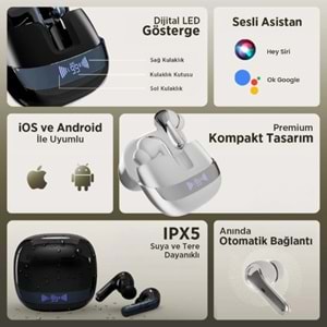 Bix TWX Soundcraft ANC ENC Gürültü Engelleme Özellikli Dijital LED Ekranlı Bluetooth 5.4 TWS Kablosuz Kulak içi Kulaklık
