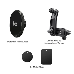 Bix BXCH6 Çift Havalandırma Klipsli ve Destek Kollu 360° Derece Ayarlanabilir Araç Telefon Tutucu