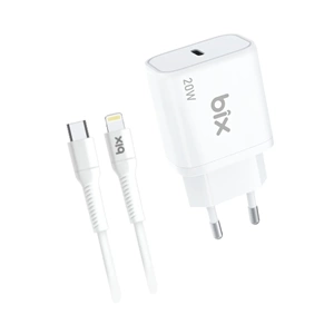 Bix BXCL22 20W Type-C PD 3.0 Akım Korumalı Hızlı Şarj Adaptörü ve 1 Metre 5A Type-C to Lightning Kablo Beyaz