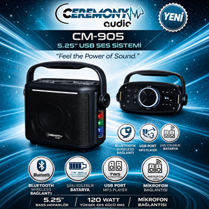 Ceremony Audio CM-905 5.25 Inç 120WATT Taşınabilir Bluetooth Hoparlör Tws Disco Light