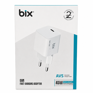 Bix BX1P46G-WT GaN 45W Type-C PPS/AVS Destekli Hızlı Şarj Cihazı Beyaz