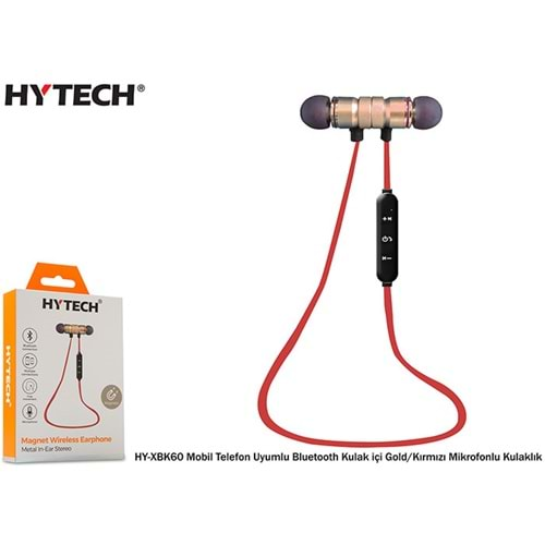 HYTECH HY-XBK60 Mobil Telefon Uyumlu Bluetooth Kulak içi Gold/Kırmızı Mikrofonlu Kulaklık