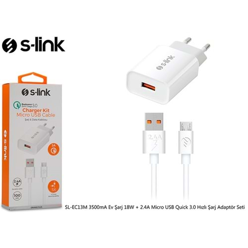 S-LİNK SL-EC13M 3500mA 18W+2.4A MİCRO USB Quick 3.0 HIZLI ŞARJ ADAPTÖR