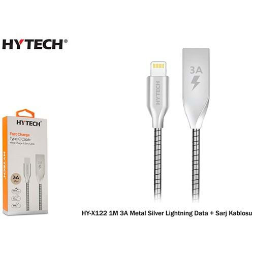 HTRECH HY-X122 1M 3A METAL SİLVER LİGHTNİNG DATA+SARJ KABLOSU