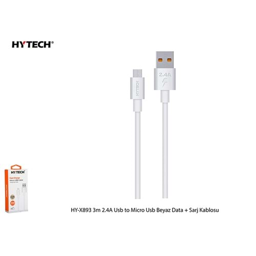 HYTECH HY-X893 3m 2.4A USB to MİCRO USB BEYAZ DATA+SARJ KABLOSU