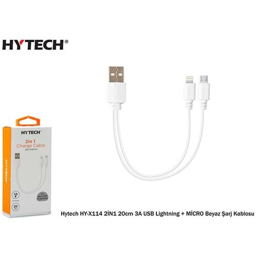 HYTECH HY-X114 2İN1 20cm 3A USB LIGHTNİNG+MİCRO ŞARJ KABLOSU