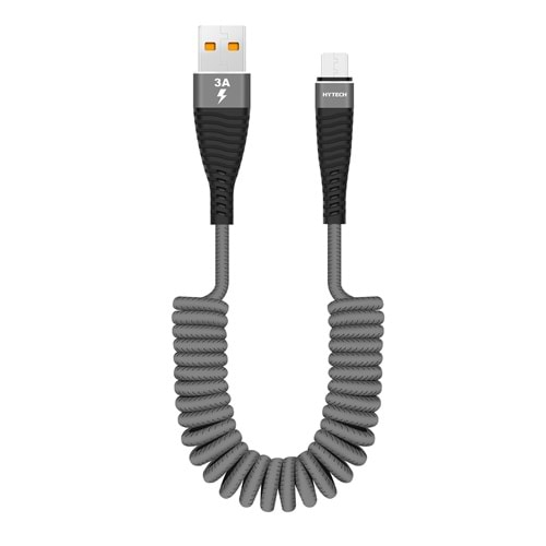 HYTECH HY-X270 1,8M 3A MICRO USB SPIRAL KILIFLI BEYAZ DATA+SARJ KABLOSU