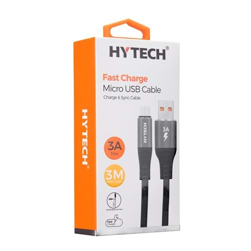 HYTECH HY-X2103M 3A MİCRO USB 3m GRİ DATA + SARJ KABLOSU