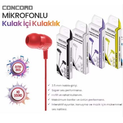 CONCORD E1 MİKROFONLU KULAK İÇİ KULAKLIK