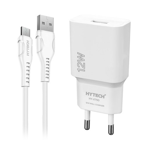 Hytech HY-XT50M 12W 2,4A Micro USB Kablolu Beyaz kablo + Ev Şarj Cihazı