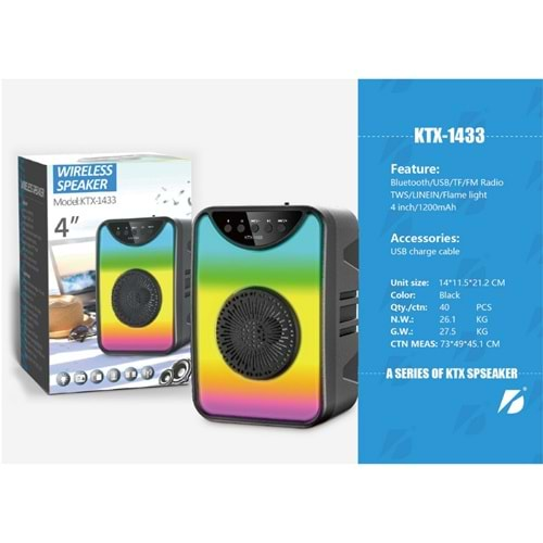 KTS-1433 IŞIKLI BLUETOOTHT SPEAKER