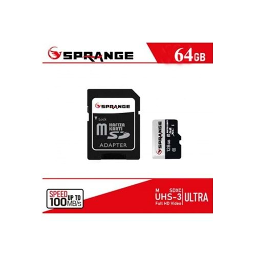 Sprange SM-64 64 GB Micro Class10 SDXC UHS-3 4K HD Ultra Hafıza Kartı