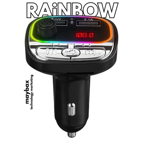 Hytech HY-XCB40 Çift USB 5V 3.1A Rainbow Işıklı Led Ekran TF Kartlı V5.0 Bluetooth Fm Transmitter