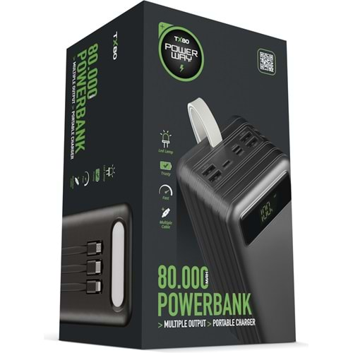 Powerway TX80 80000 mAH Fenerli Taşınabilir Şarj Cihazı Powerbank