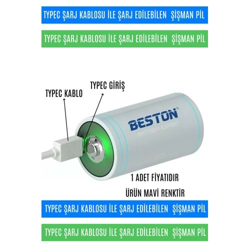 BESTON P2-LID-D Tip Şarj Edilebilir USB-C Şarjlı Pil