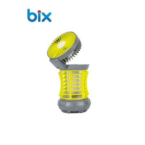 Bix KL02 Fanlı Sivrisinek Kovucu Kamp Lambası, Açık ve Kapalı Alanlar için Şarj Edilebilir ve Elektronik Zapper, Led Aydınlatma, Taşınabilir Fenerli, IPX4 Su Sıçramasına Karşı Korumalı Böcek Kovucu