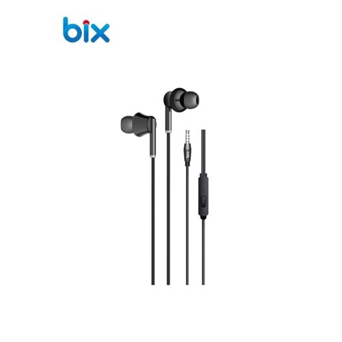 Bix HF01A 14mm Extra Bass Özellikli Mikrofonlu 3.5mm AUX Kulak içi Kulaklık Siyah/Beyaz