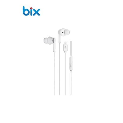 Bix HF01C Type-C 14mm Extra Bass Özellikli Mikrofonlu Kulak içi Kulaklık Siyah&Beyaz