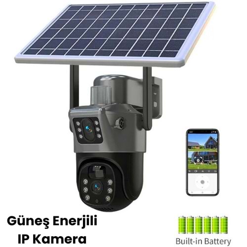 V380 // ÇİFT KAMERALI SOLAR ŞARJLI GÖSTEGELİ HD WİFİ IP KAMERA // LEERFEİ