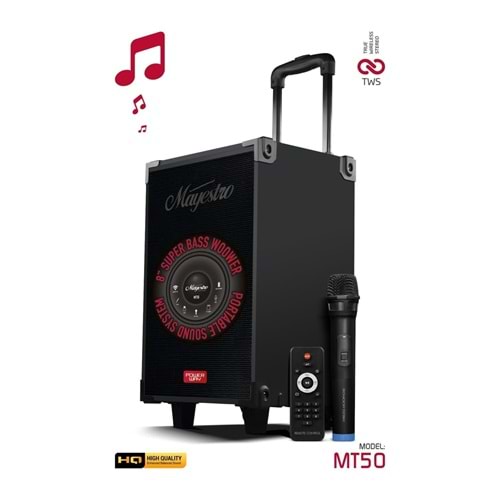 Powerway MT50 Şarjlı Mikrofonlu Hoparlör Karaoke Sistemi Taşınabilir Amfi Büyük Bluetooth Hoparlör