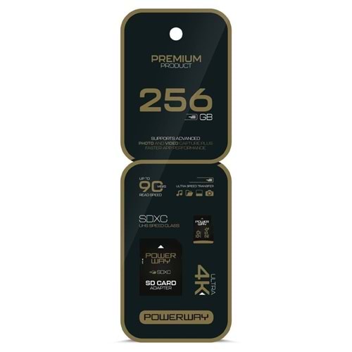 Powerway Premium 256GB SDXC UHS Class 4K Ultra Hızlı Hafıza Kartı + Adaptör