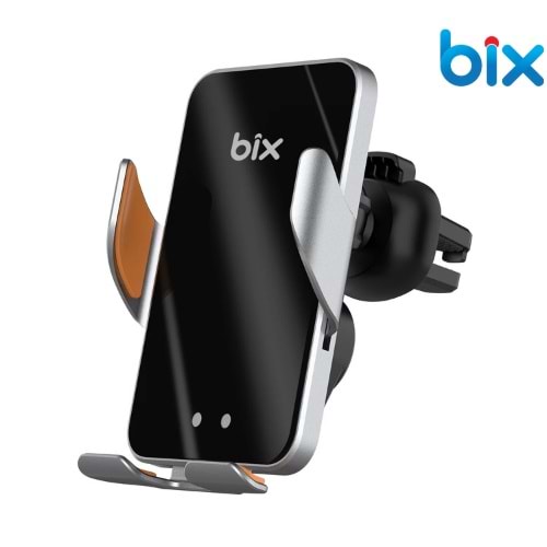 Bix BXCH9 MagSafe 15W Kablosuz Hızlı Şarj Destekli Ultra İnce Metal Gövdeli 360 Derece Ayarlanabilen Araç içi Telefon Tutucu Gri