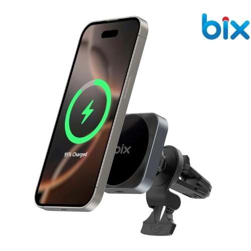 Bix BXCH10 15W Kablosuz Şarj Destekli 180° Ayarlanabilir, Çok Açılı Manyetik Araç İçi Telefon Tutucu Gri