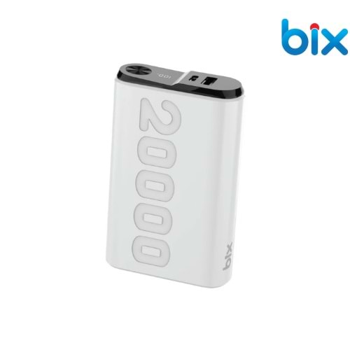 Bix TPB24 20000mAh PD 20W USB-C ve USB-A QC 3.0 Çift Portlu 22.5W Süper Hızlı Şarj Destekli ve Dijital Ekranlı Mini Powerbank Beyaz