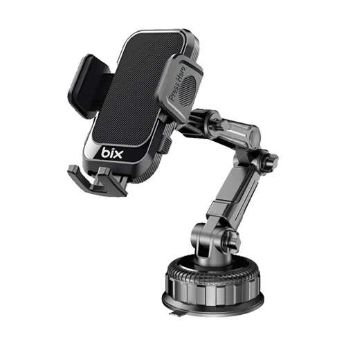 BİX BXCH15 Uzayabilen ve Ayarlanabilir Cam, Torpido ve Ön Panel için Çok Fonksiyonlu Araç içi Vantuzlu Telefon Tutucu Siyah