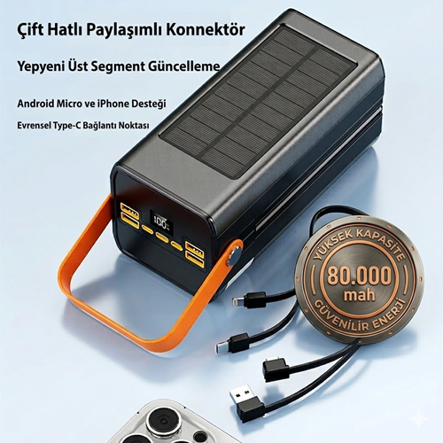 PG-PW780 POWER BANK 80000 MAH FAST ÖZELLİKLİ SOLAR ŞARJLI GÖSTEGELİ