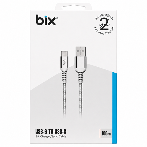 Bix BXUC01C 15W USB-A to Type-C Örgülü Şarj ve Data Kablosu Gümüş 1 Metre