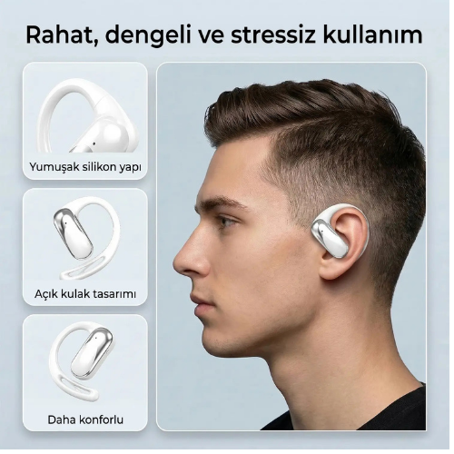 Bix OWS2 Bluetooth 5.4 Stereo Sesli IPX4 Sertifikalı Spor Fitness ve Koşu İçin Ergonomik Ear Hook Esnek Kulak Kancalı Kablosuz Kulaklık